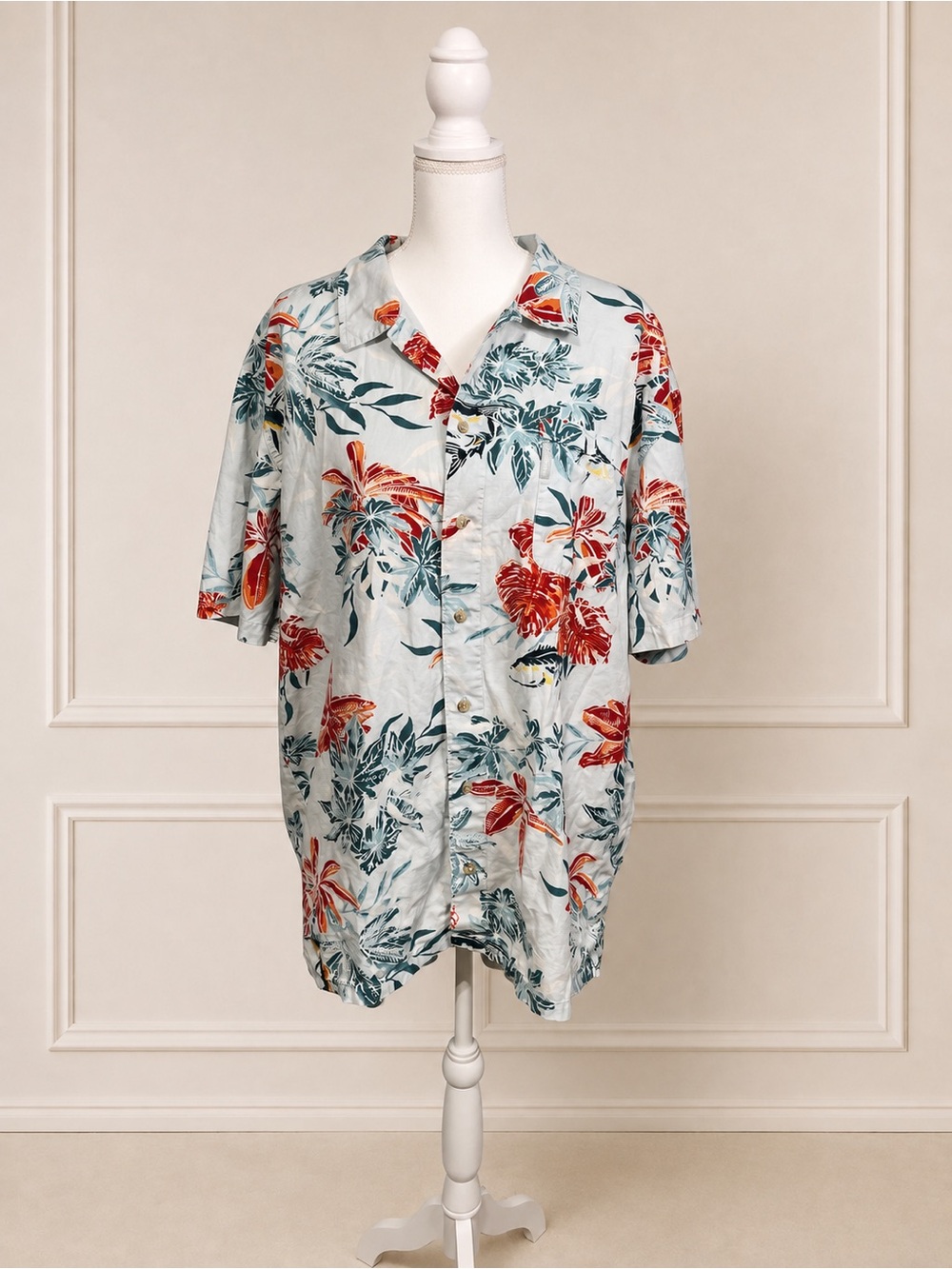 Columbia Men’s XL Tropical Floral Fish Print Cotton Button-Up Shirt Outdoorsy